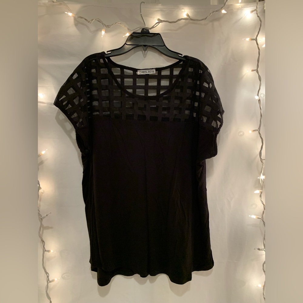 Carol Rose - Black T-Shirt with Black Mesh Cut Outs